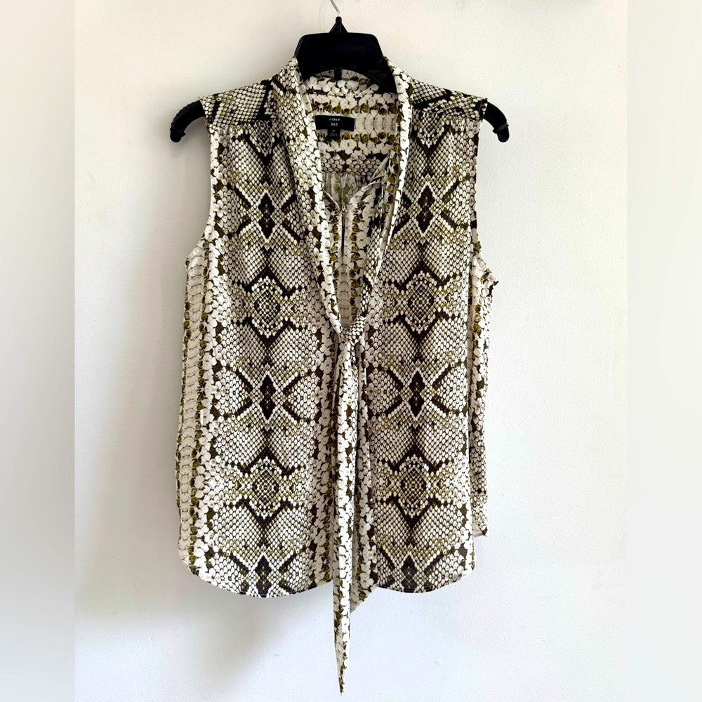 J. Crew snake skin Patterned Sleeveless Blouse/Shell szM olive